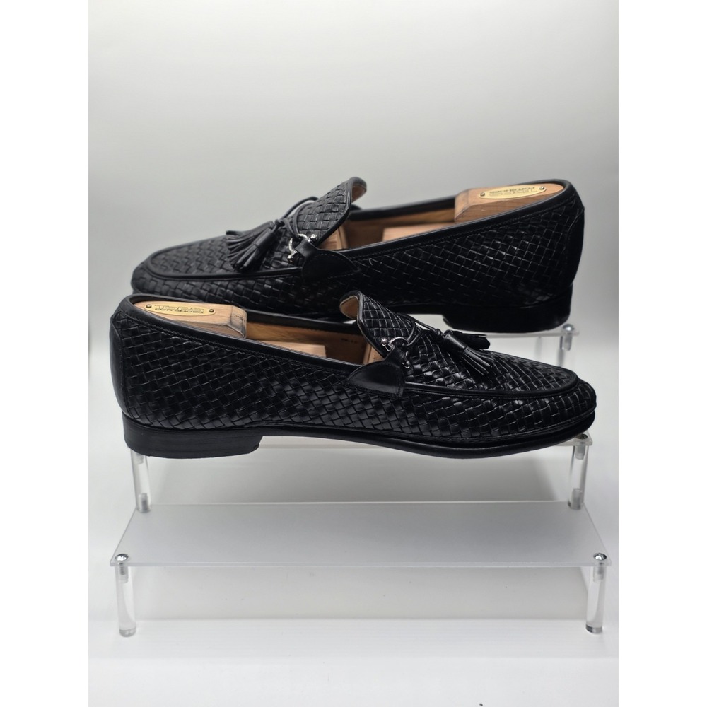 Bruno Magli black woven leather tassel loafers an intricate braided design Sz 11
